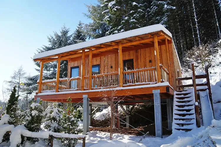 Boomhut met glijbaan aan skipiste Vakantiehuisje skivakantie Winterberg